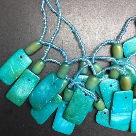 Turquoise Statement Necklace Earrings Silver Green Dangle Pierced Retro BoHo - Picture 5 of 7